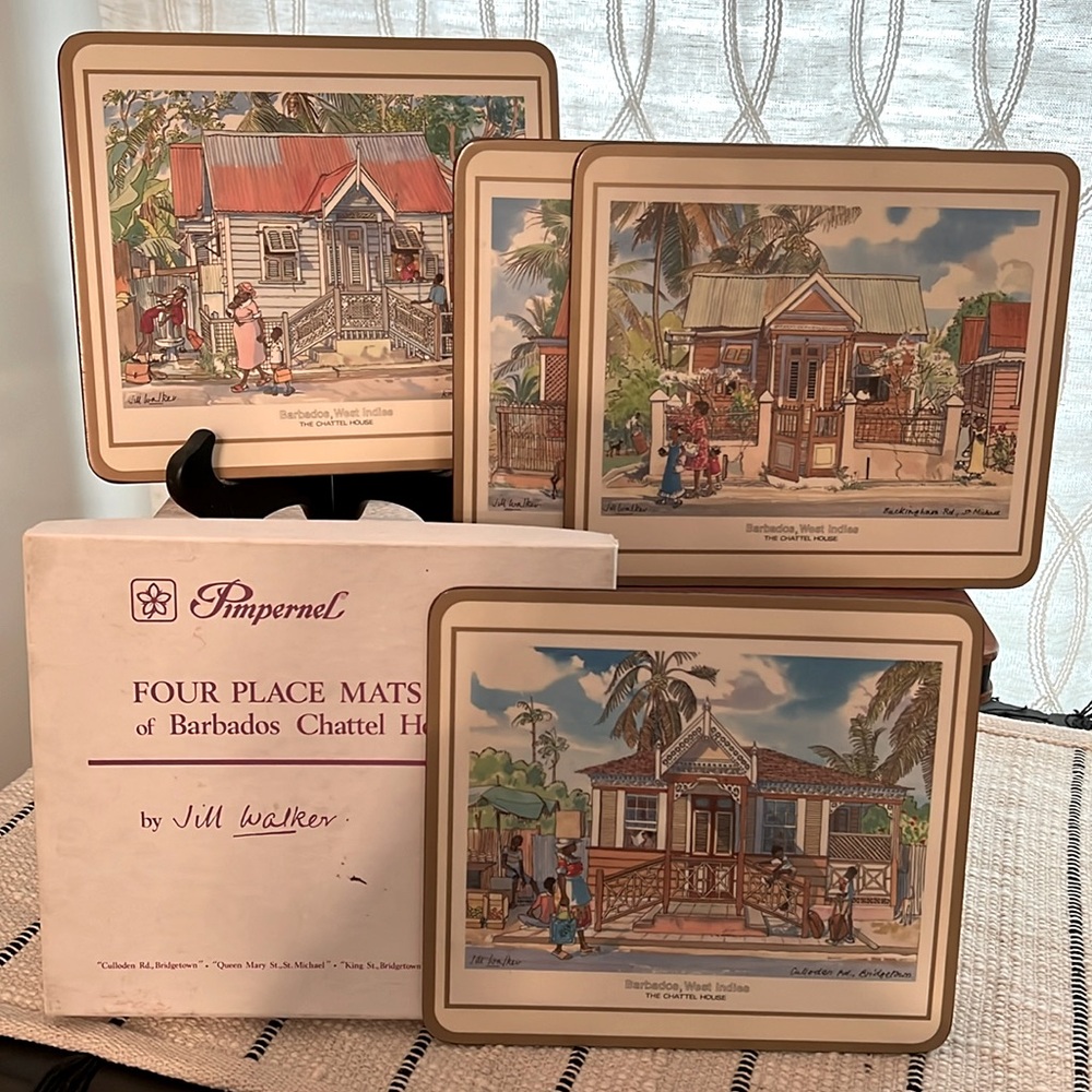 Vintage! Pimpernel “The Chattel House” Cork Back Placemat Box Set!
